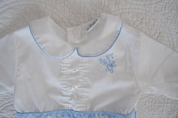 Vintage Baby Boys' Light Blue & White Romper / Nu… - image 2