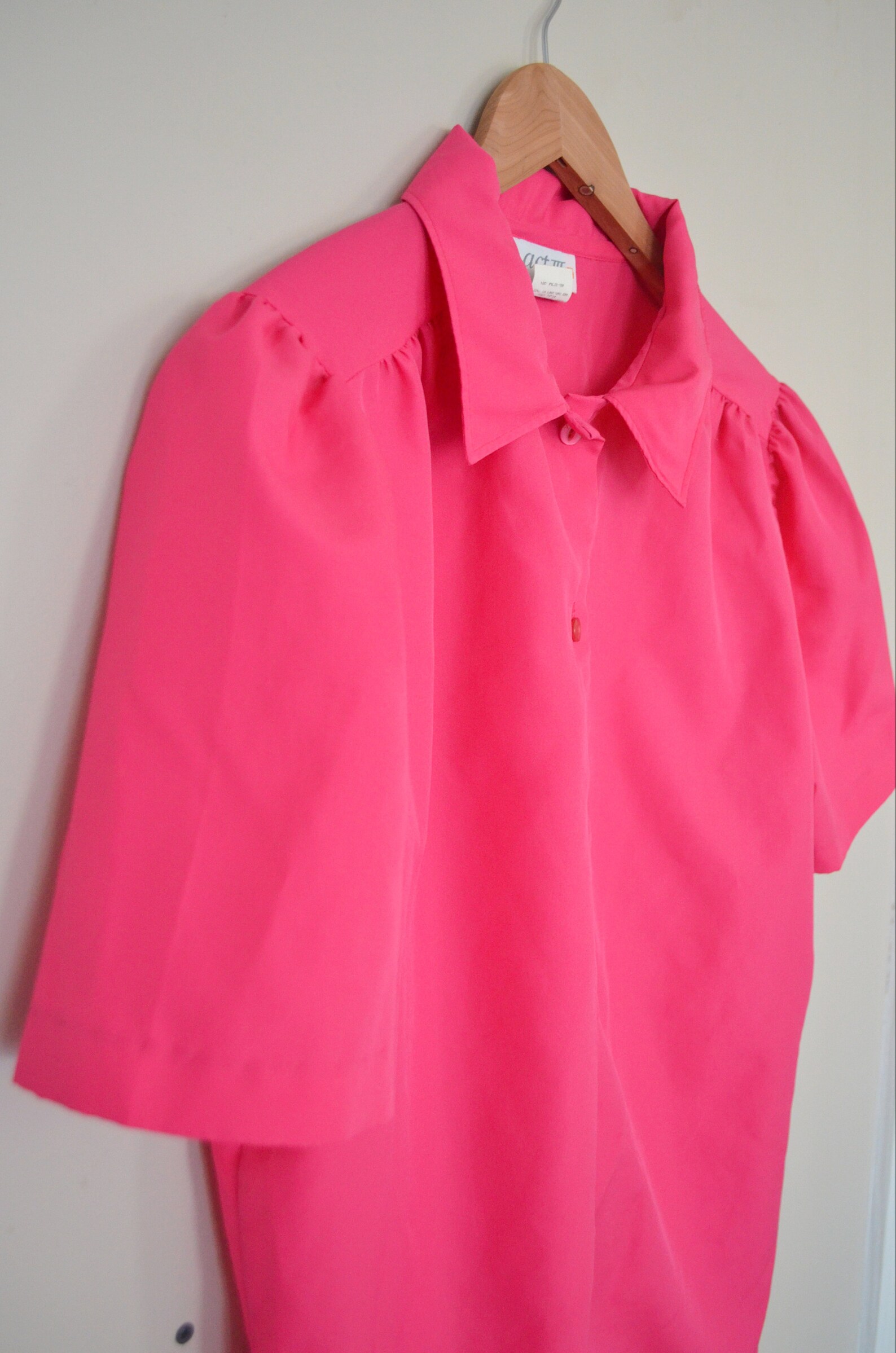 Vintage Women's Hot Pink Puff Sleeve Blouse / 80s Act III | Etsy