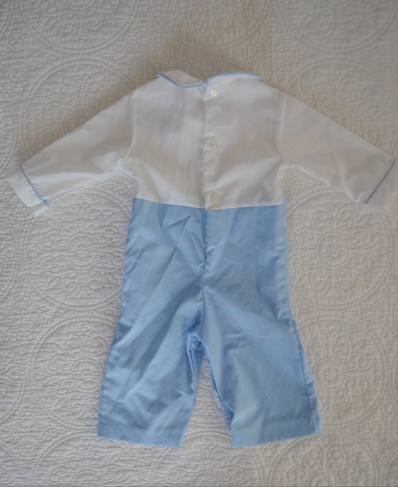 Vintage Baby Boys' Light Blue & White Romper / Nu… - image 3