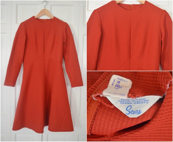 Women's Vintage Waffle Knit Burnt Orange Dress / … - image 1