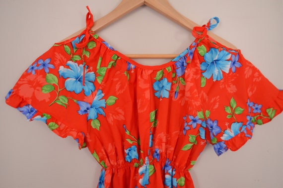 Vintage Hawaiian Floral Print Red Maxi Dress / Em… - image 4