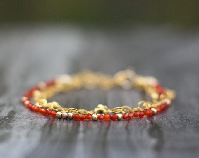 Featured listing image: Carnelian bracelet, Beaded bracelet, Ultra dainty bracelet, triple bracelet, dainty carnelian bracelet, Bracelet set, skinny bracelet