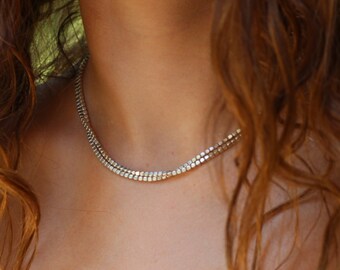 Double chain necklace, silver chain, cube necklace, double necklace, silver necklace, multiple strand necklace