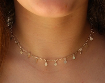 Disc charms necklace, silver chain, discs necklace, coin necklace, silver necklace, tiny disc necklace, charm necklace
