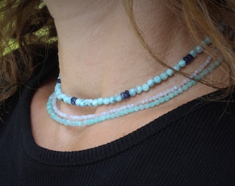 Throat chakra necklaces, necklace set, chakra necklaces, larimar necklace, amazonite necklace set, larimar necklace set, blue necklace set