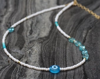 Evil eye necklace, Charm necklace, charm choker, evil eye choker, islandwear necklace, pearl necklace, pearl choker