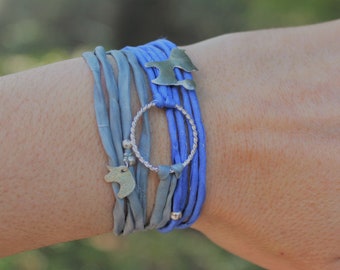 Silk ribbon bracelet, multistrand bracelet, charm bracelet, silk wrap bracelet, woven silk bracelet, boho bracelet, fairy ribbon bracelet