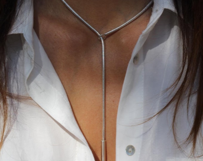 Featured listing image: Handmade Sterling Silver Snake Chain Lariat Necklace - 50cm