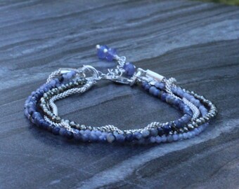 Tanzanite bracelet, Beaded bracelet, Ultra dainty bracelet, 5 layer bracelet, dainty sapphire bracelet, Bracelet set