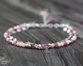 Pink tourmaline bracelet, Ultra dainty bracelet, triple bracelet, dainty opal bracelet, Bracelet set, pink opal bracelet, skinny bracelet