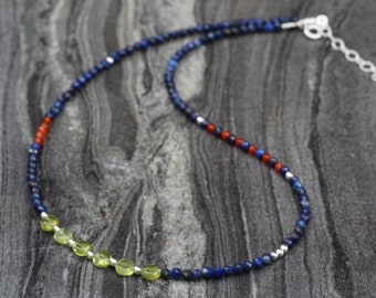 Lapis necklace, lapis choker, dainty necklace, beaded choker, necklace set, seedbead choker, seedbead necklace, dainty choker