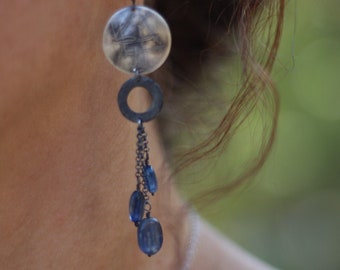 Greek earrings, Grecian earrings, Kyanite earrings, Oxidized earrings, Multichain earrings, ancient greek earrings, Dangling earrings