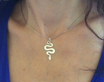 Charm necklace, snake charm neckalce, Hand cut pendant, Snake pendant, sterling silver pendant, animal pendant