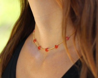 Carnelian rosary necklace, Carnelian necklace, beaded choker, Carnelian rosary, dainty choker necklace, dainty necklace set, Carnelian set