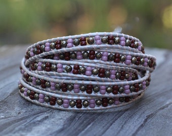 Pyrite bracelet,   Wrap leather bracelet, Pyrite wrap bracelet, 5-wrap leather bracelet, multiple strands bracelet