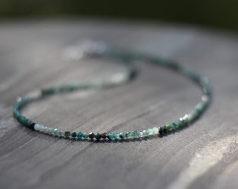 Dainty Grandidierite Beaded Choker: Sterling Silver, Natural Gemstone