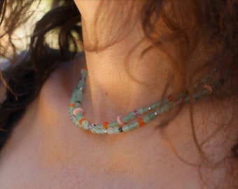 aventurine necklace, aventurine choker, Double aventurine necklace, beaded choker, 2 strand necklace, dainty beaded necklace, 2strand choker