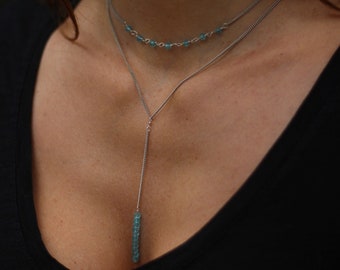 Lariat necklace, aquamarine necklace, aquamarine lariat, apatite choker, Y necklace, tanzanite lariat, Y amethyst