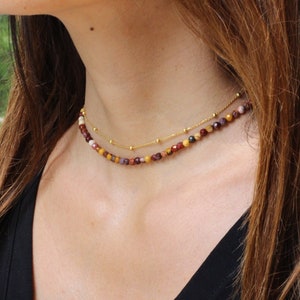 Dainty Mookaite Choker: Sterling Silver Beaded Necklace Set