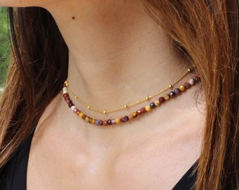Mookaite necklace, Beaded necklace,  dainty beaded necklace, earthly color choker, mookaite choker, dainty beaded necklace, necklace set