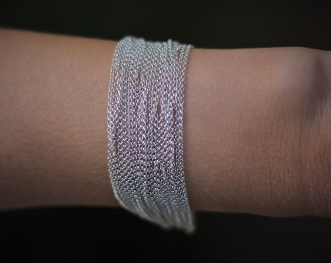 Featured listing image: Handmade Sterling Silver Multichain Bracelet: Dainty Sparkly Chains