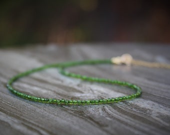 chrome diopside choker, Beaded choker, Ultra dainty necklace, silver beaded necklace, dainty choker necklace, dainty beaded necklace