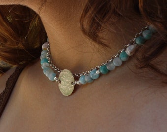 boho necklace, hemimorphite necklace, summer necklace, beaded necklace, pearl necklace, mix gemstones necklace