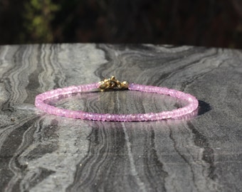 Pink Sapphire bracelet, Beaded bracelet, Ultra dainty bracelet, dainty sapphire bracelet, April birthstone bracelet, skinny bracelet