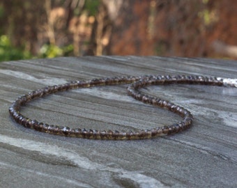 Collier en quartz fumé, tour de cou perlé, collier de perles, collier de perles en argent sterling, collier de perles délicat, tour de cou ombré