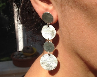 Greek earrings, Long disc earrrings, 4 disc earrings, bridesmaid earrings, geometric earrings, multidisc earrings, grecian earrings