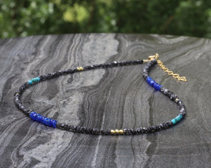 Featured listing image: Raw Diamond Turquoise Opal Necklace: Gold-Plated Sterling Silver, Adjustable