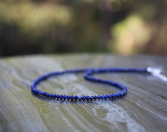 Lapis lazuli necklace, Beaded necklace, Ultra dainty necklace, dainty beaded necklace, December birthstone choker,  tiny lapis necklace