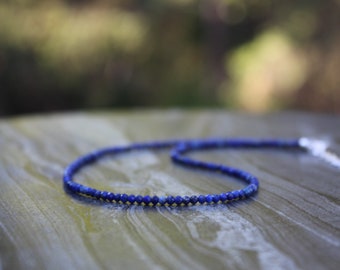 Lapis lazuli necklace, Beaded necklace, Ultra dainty necklace, dainty beaded necklace, December birthstone choker,  tiny lapis necklace