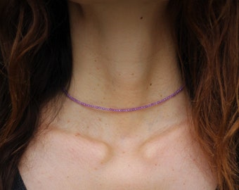 Amethyst necklace, beaded necklace, dainty beaded necklace, February birthstone choker, ombre amethyst necklace, dainty choker