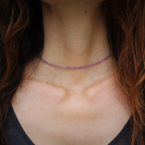 Amethyst necklace, beaded necklace, dainty beaded necklace, February birthstone choker, ombre amethyst necklace, dainty choker