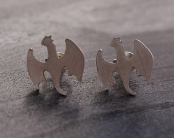 Dragon studs, Hand cut earrings, Dragon earrings, Miniature earrings, Sterling silver stud earrings, minimalist earrings