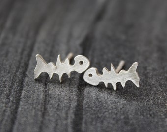 Fishbone studs, Fishbone sterling silver earrings, Minion earrings, Sterling silver stud earrings, minimalist earrings, dainty earrings,