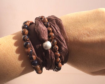 Silk ribbon bracelet, multistrand bracelet, charm bracelet, silk wrap bracelet, woven silk bracelet, boho bracelet, fairy ribbon bracelet