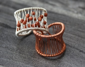 Wire wrapped greek ring, kinetic wirework ring, sterling silver beadwork ring, corset ring, grecian greek, wire filled ring, beadwork ring,