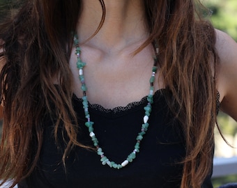 Aventurine necklace, boho chic necklace, aventurine long necklace, Boho beaded necklace