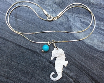Hippocampus charm necklace, hippocampus necklace, Hand cut pendant, Sea horse pendant, sterling silver pendant, summer howlite pendant