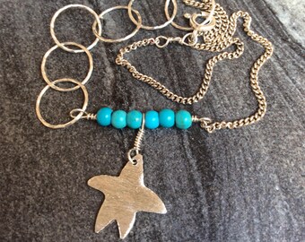Turquoise anklet, silver anklet, starfish anklet, beaded anklet, dainty anklet, handmade anklet, charm anklet, charm bracelet
