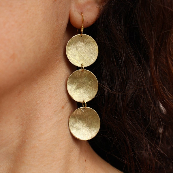 Greek earrings, Sterling silver earrings, bronze geometric earrings, ancient greek earrings, grecian earrings, triple disc earrings