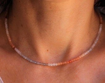 Ombre Moonstone Beaded Choker: Sterling Silver Dainty Necklace