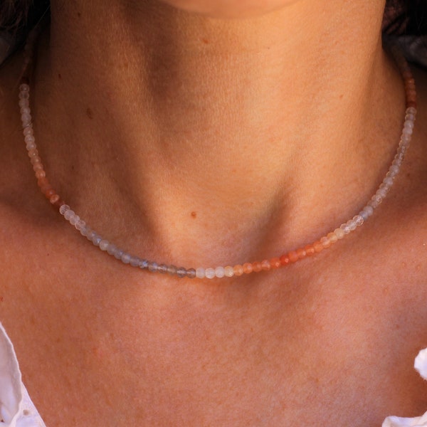 Moonstone necklace, beaded necklace, dainty beaded necklace, ombre moonstone necklace, beaded choker, multicolor moonstone necklace