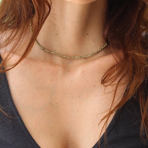 Pyrite necklace, Ultra dainty natural pyrite necklace, dainty beaded necklace. Sterling silver bead necklace, beaded necklace, tiny necklace