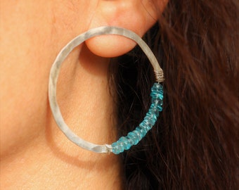 Beaded hoops, large hoops, apatite hoops, amethyst hoops, hoop studs, large beaded hoops, tanzanite hoops, wide hoops, carnelian hoops