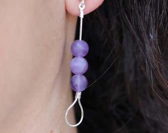 Amethyst earrings, Greek earrings, Silver chain earrings, hoop amethyst earrings, February birthstone earrings, amethyst beaded earrings