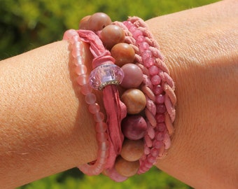 Silk ribbon bracelet, multistrand bracelet, charm bracelet, silk wrap bracelet, woven silk bracelet, boho bracelet, fairy ribbon bracelet