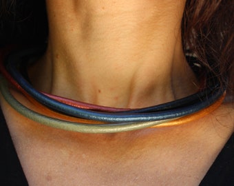 Leather cord necklace, magnetic clasp leather necklace, leather choker, cuff choker, metallic leather necklace, 5mm leather necklace